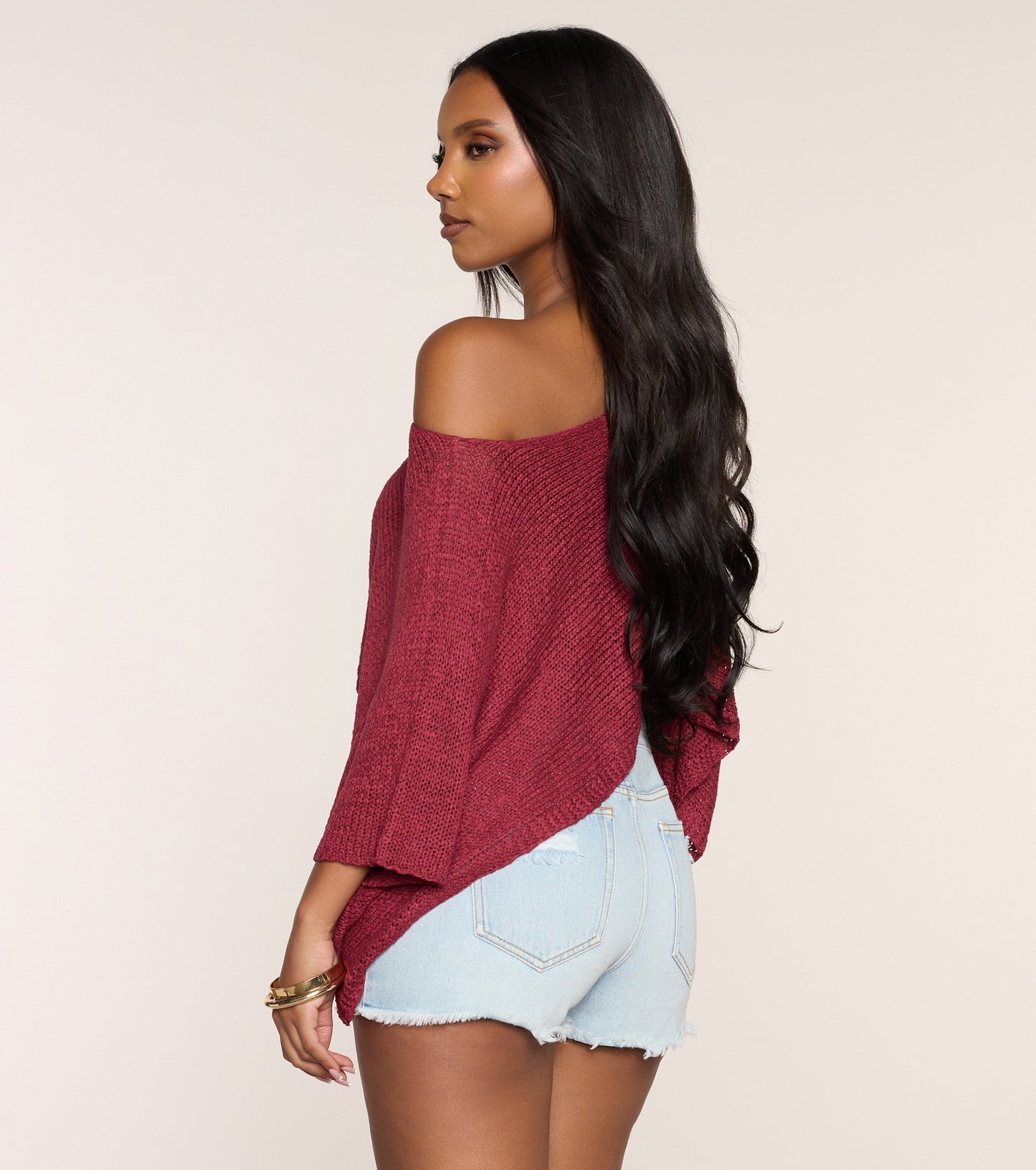 So Breezy Off-Shoulder Poncho Top