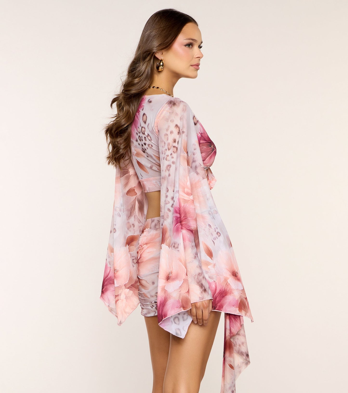 Pretty Vibes Floral Print Long Sleeve Tie-Front Top