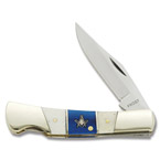 D8027 Frost Cutlery® Masonic Lockback with Laser Etched White Smooth Bone Handle