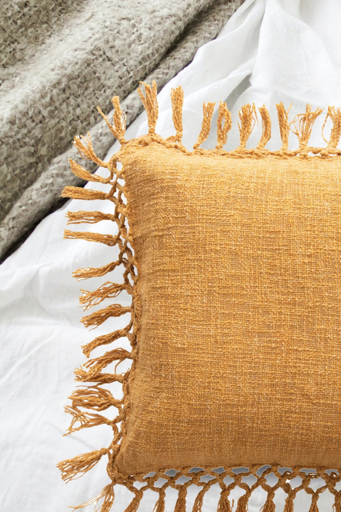 Creative-Co-op-Golden-Crochet -Fringe-Cotton-Pillow