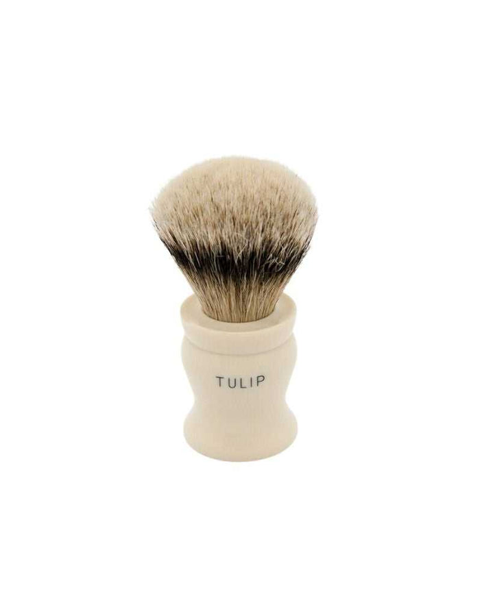 Back view of Simpson Tulip 3 Super Badger Shaving Brush with white handle
