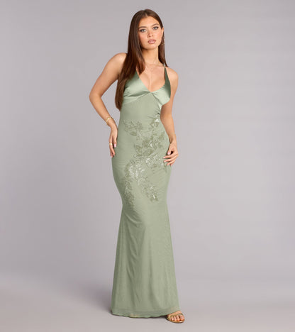 Adrian Beaded Floral Mermaid Dress