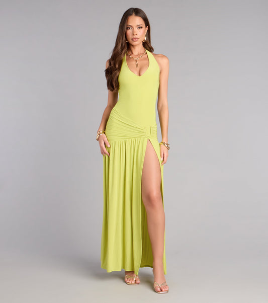 Plans Booked Halter Slit Maxi Dress
