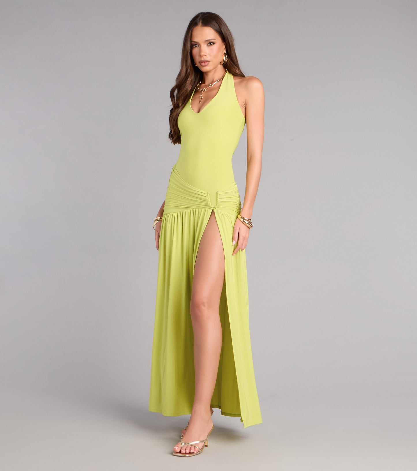 Plans Booked Halter Slit Maxi Dress