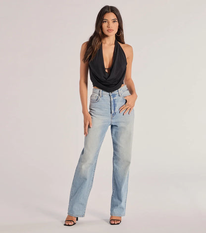 Take The Plunge Sleeveless Halter Crop Top