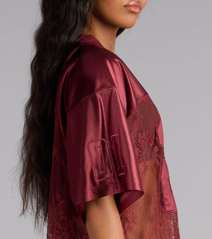 Sporty Chic Lace V-Neck 24 Graphic Jersey Top