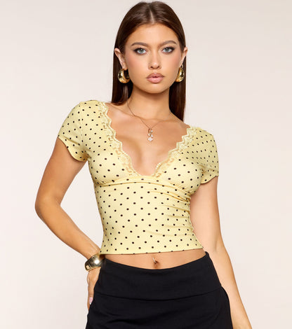 Coffee Date Lace Trim Crop Top