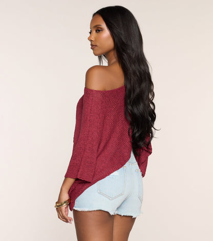 So Breezy Off-Shoulder Poncho Top