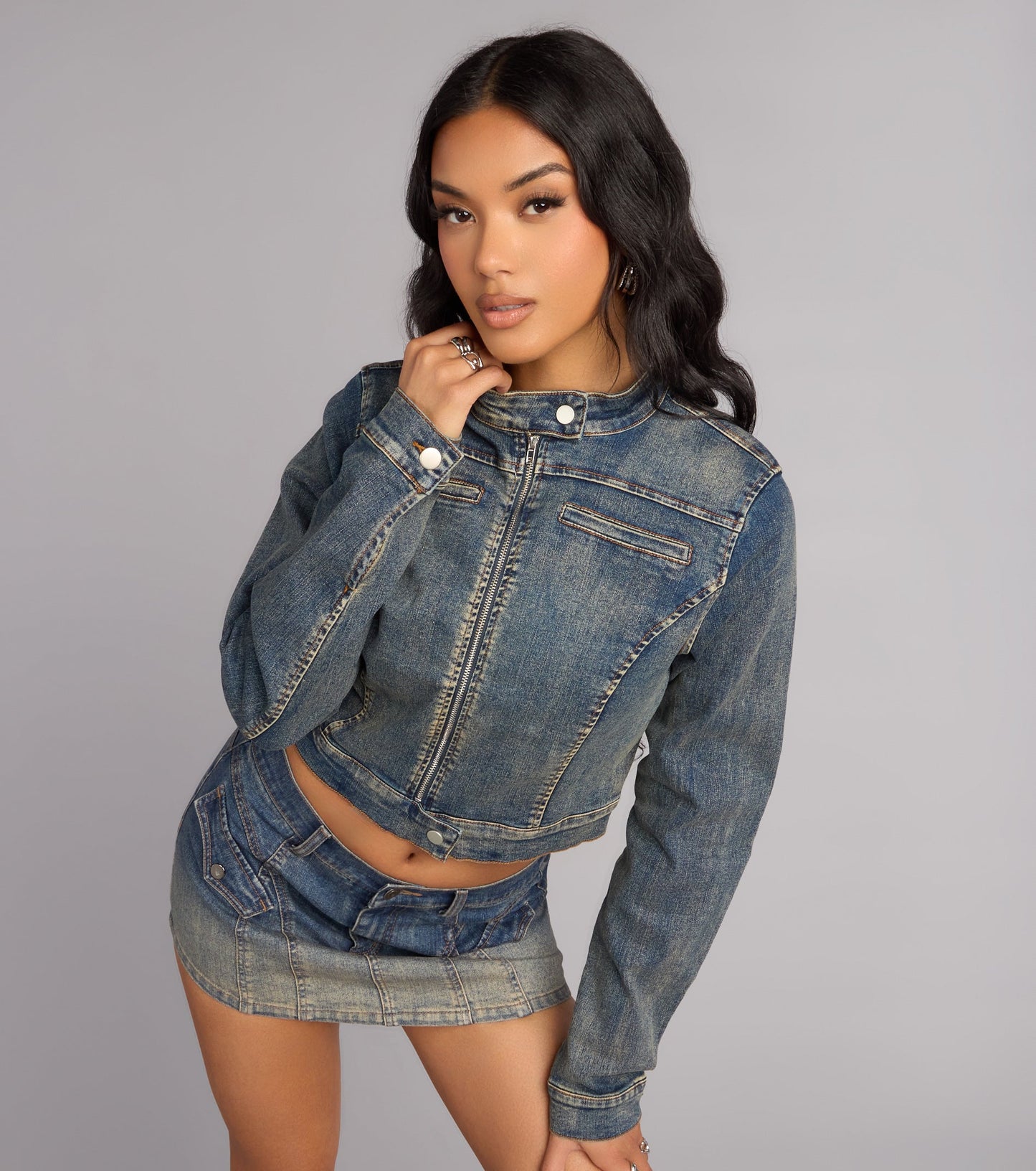 Fast Lane Cool Moto Denim Crop Jacket