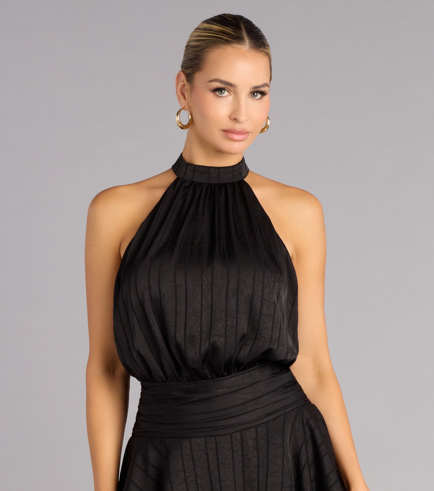 Glossy Moves Satin Halter Romper