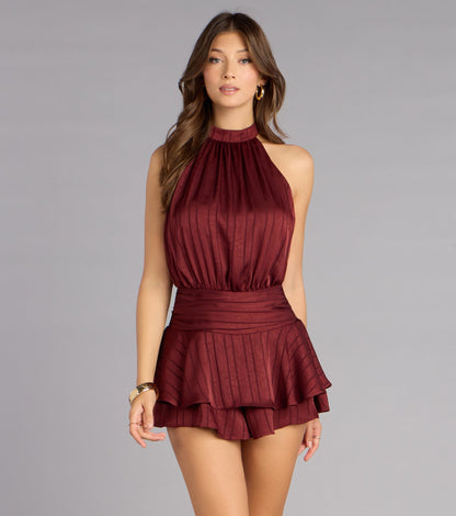Glossy Moves Satin Halter Romper