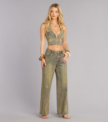 Glam Moment Rhinestone Denim Straight-Leg Jeans