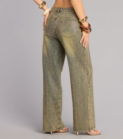 Glam Moment Rhinestone Denim Straight-Leg Jeans