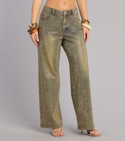 Glam Moment Rhinestone Denim Straight-Leg Jeans