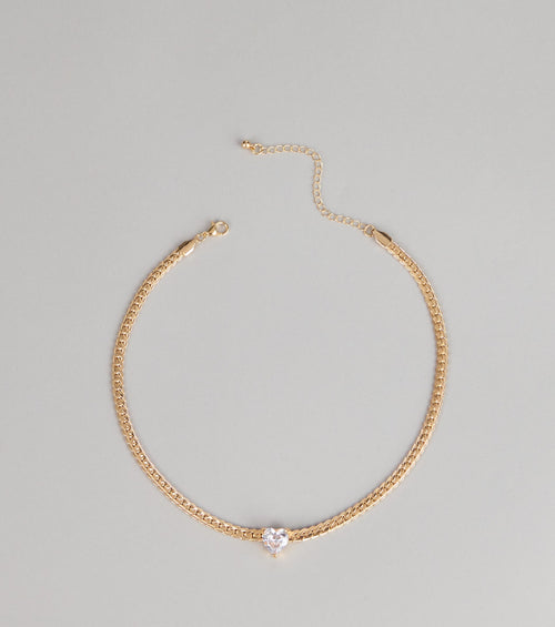 Everyday Detail Rhinestone Heart Pendant Necklace