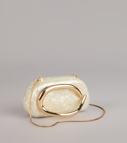 Polished Plans Pearlescent Metal Handle Clutch