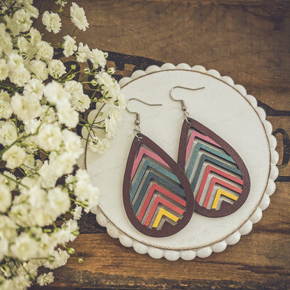 Wooden Rainbow Mountains Laser Cut Earrings