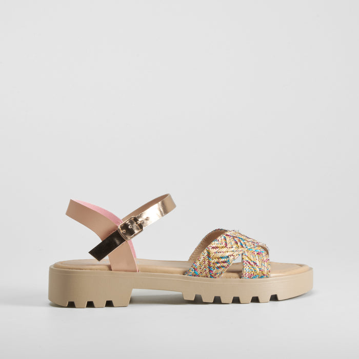 Sandalia cruzada con rafia color rosa OH GIRL