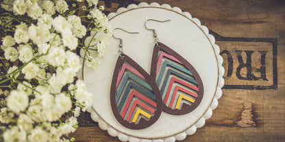 Wooden Rainbow Mountains Laser Cut Earrings