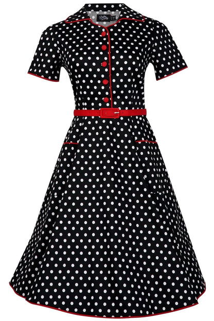 Penelope 50's Rockabilly Polka Dot Shirt Dress in Black