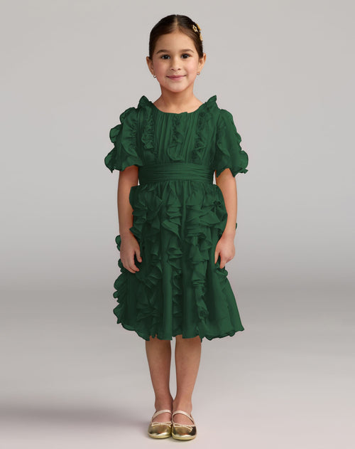 Girls Chiffon High Neck Ruffle Dress