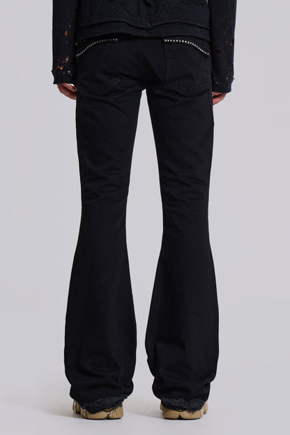 Jet Black Studded Drift Bootcut Jeans