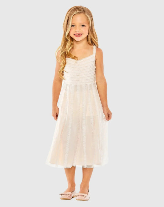 Girls Pink Sleeveless Ruffle Tiered Midi Dress