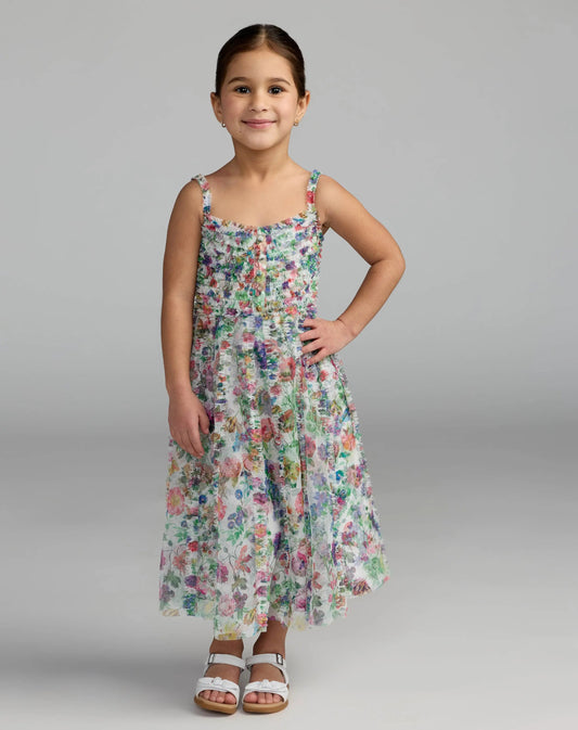 Girls Floral Print Ruffle Mini Dress