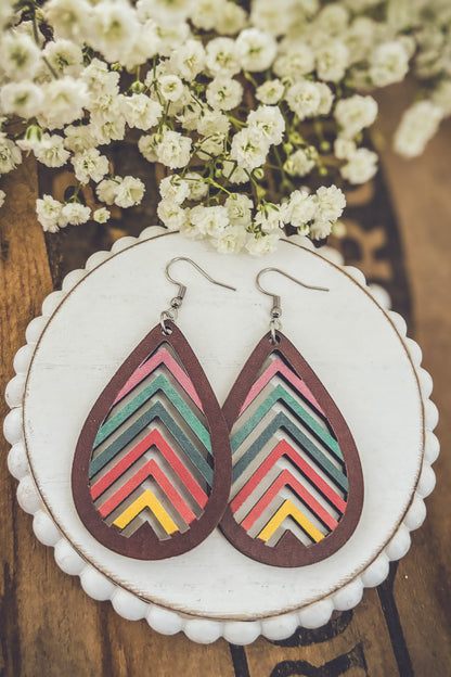 Wooden Rainbow Mountains Laser Cut Earrings