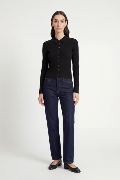 Amee Luxe Rib Long Sleeve Polo