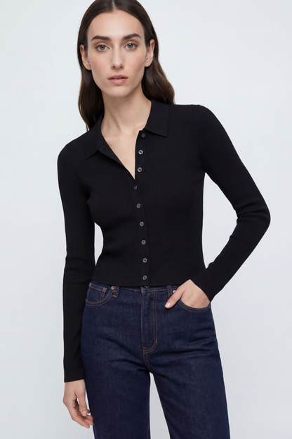 Amee Luxe Rib Long Sleeve Polo