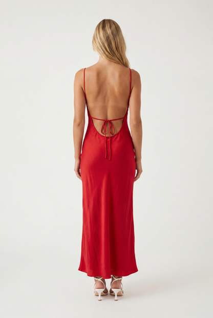 Arden Key Hole Linen Red Dress
