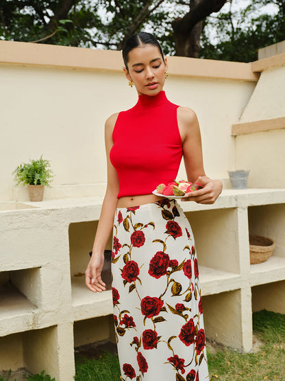 Knit Mock Neck Sleeveless Crop Top
