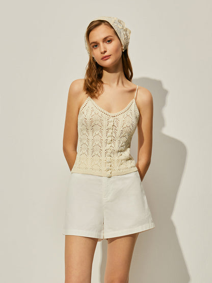 Crochet Knit Vest With Decor Button