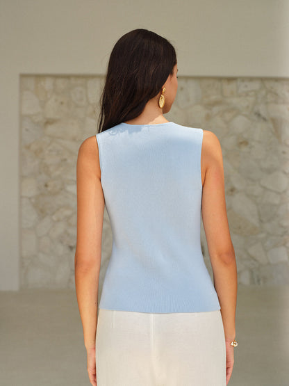 Sleeveless V-Neck Top With Gold Buttons