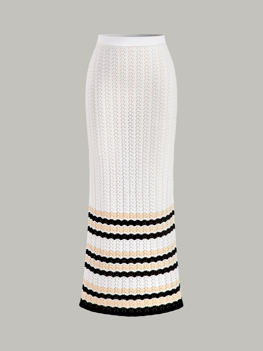 Striped Hem Knit Maxi Skirt