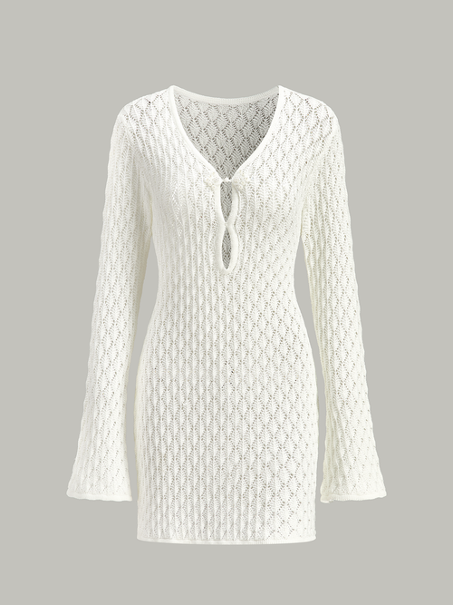 Sheer Knit Sweater Dress with Cut-Out Detail