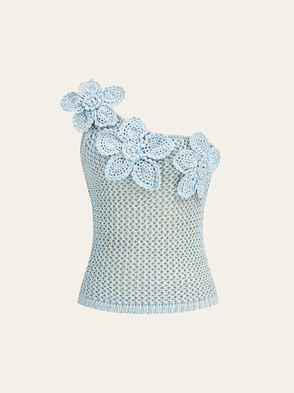 One-Shoulder Floral Crochet Knit Top