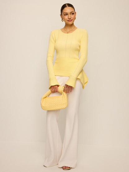 Asymmetric Hem Flare Sleeve Eyelet Sweater
