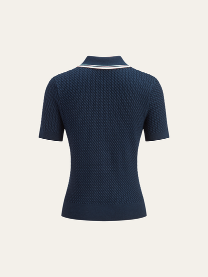 Plisse Lapel Knit Top