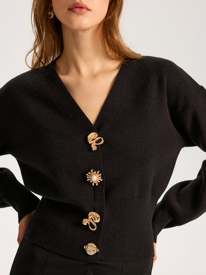 Wool Blend Metal Detail Knit Top