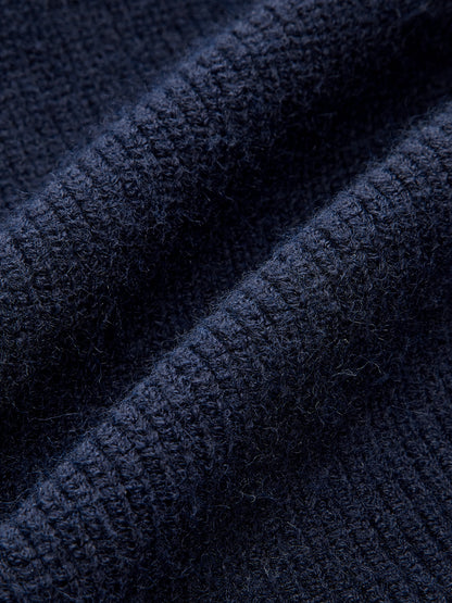 Denim Panel Asymmetric V-Neck Knit Top