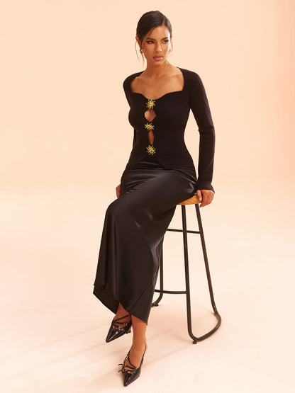 Metal Detail Cut-Out Knit Top
