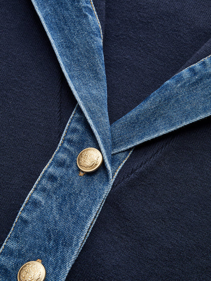 Sailor Collar Denim Trim Knit Outerwear