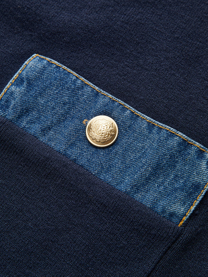 Sailor Collar Denim Trim Knit Outerwear