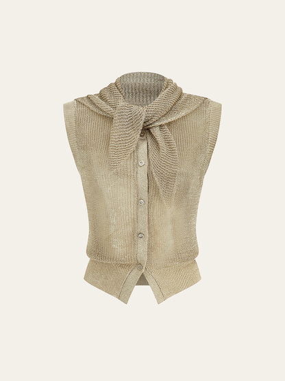 Knit Sleeveless Vest with Scarf