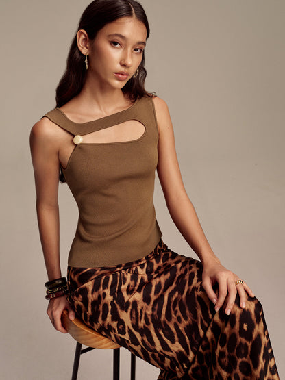 Asymmetric Cut-Out Bead Sweater Vest