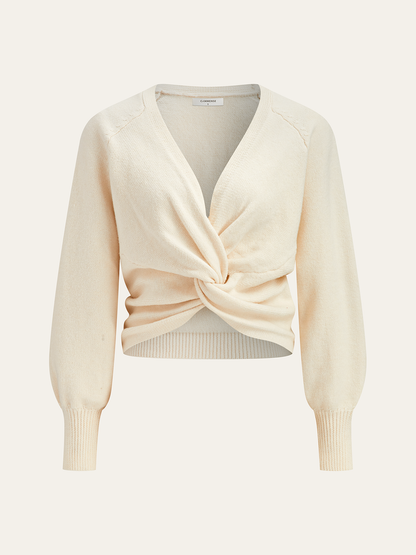 Twist V-Neck Leg-Of Mutton Sleeve Sweater