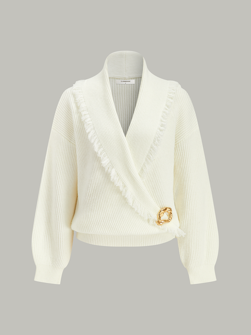 Wrap Fringe Wool Blend Sweater