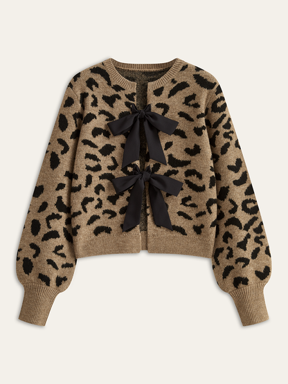 Leopard Bow Tie Knit Top